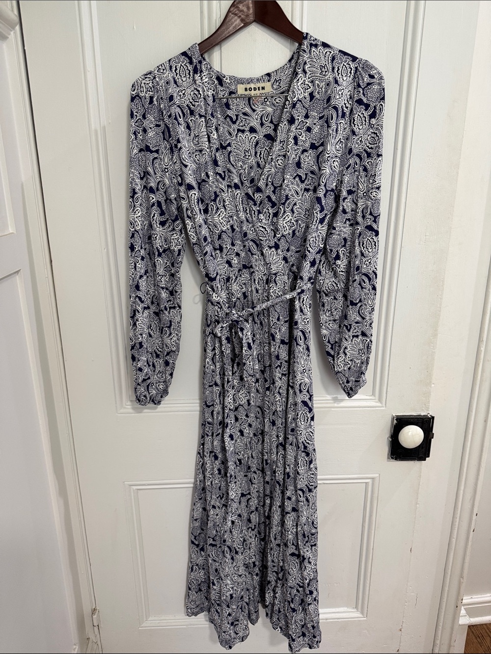 Boden Paisley Print Tiered Long Sleeve Wrap Dress - Picture 2 of 5